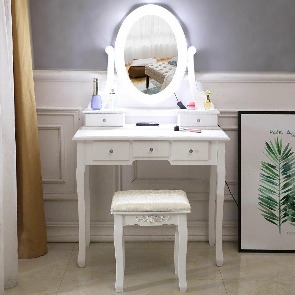 Makeup Dressing Table Vanity Set With Mirror 10 Led Lights for Girls Xmas Gifts