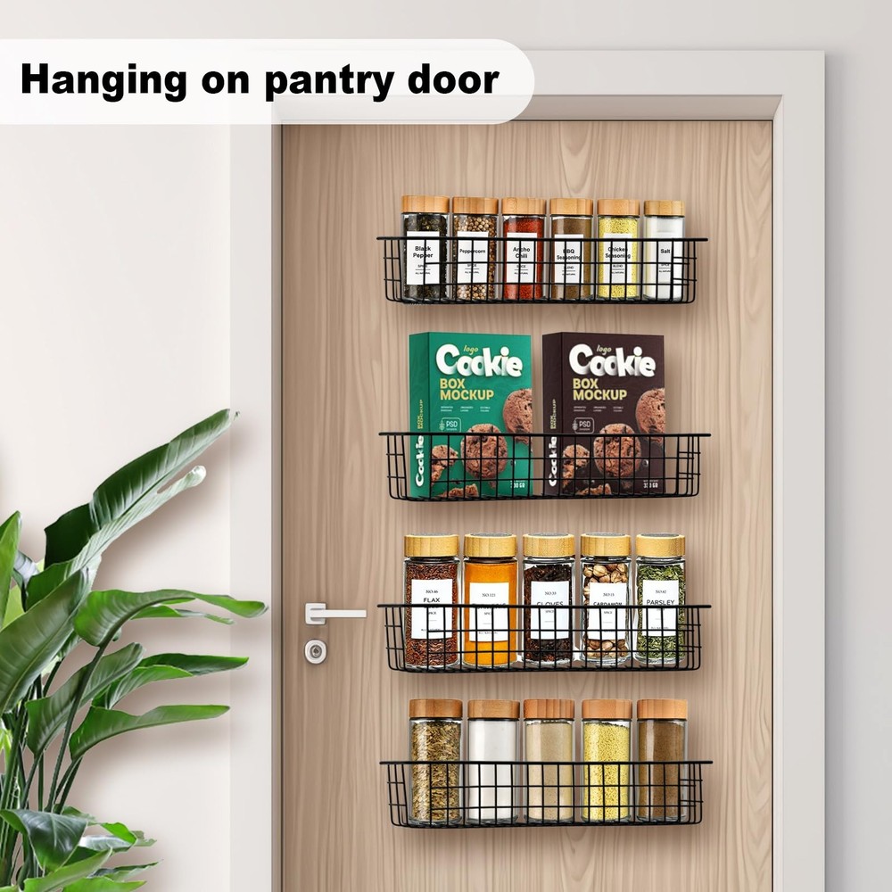 Spice Rack Organizer Wall Mount, 2 Pack Black Seasoning Rack Wire Storage Bas...