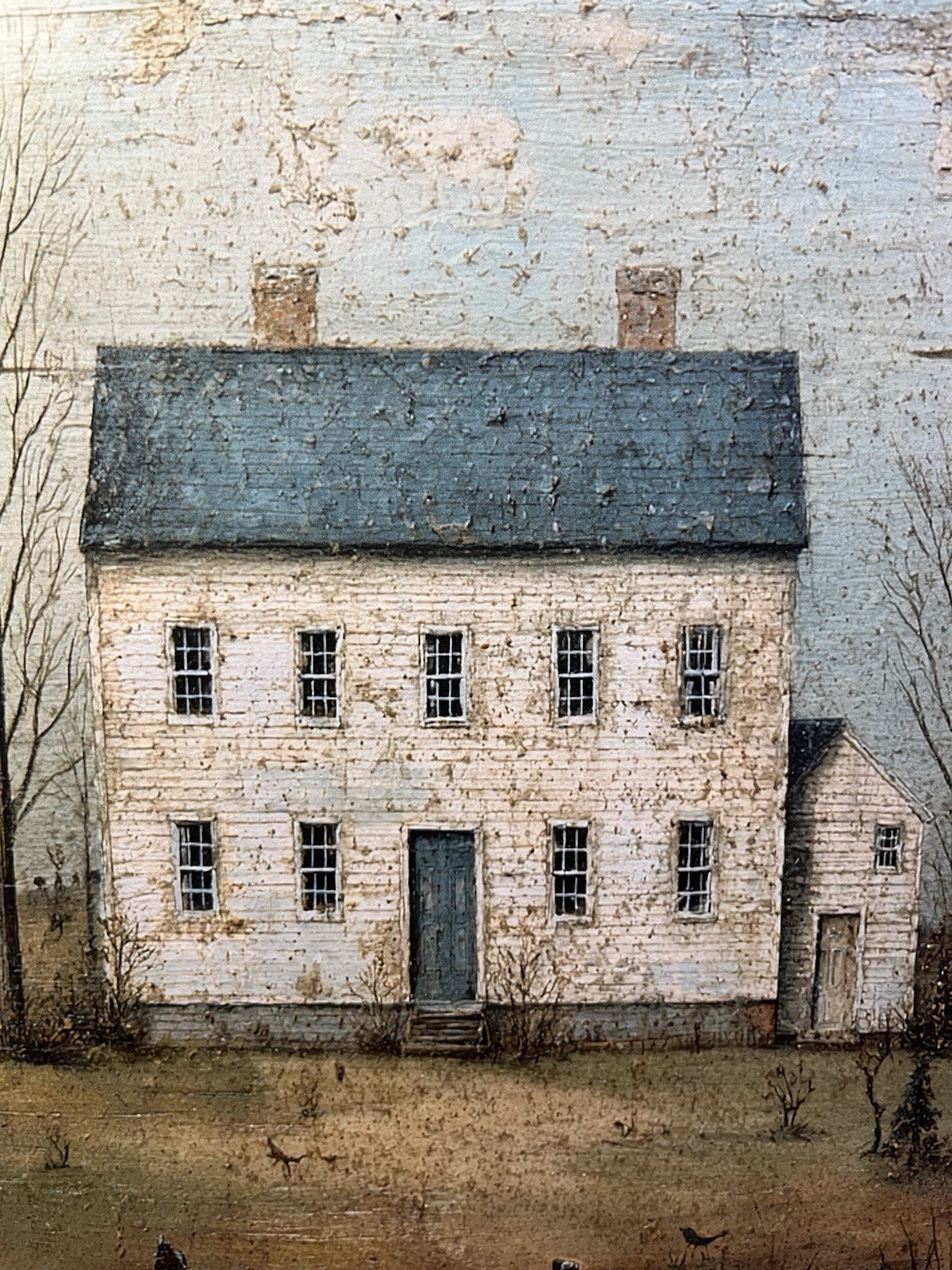 Saltbox House, White, Folk Art, Primitive Handcrafted Plaque / Sign