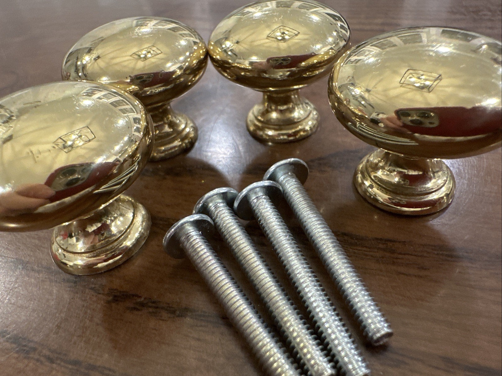 Set of 8 Vintage Solid Brass Door Drawer Cabinet Round Knob Pulls 1.25" Diameter