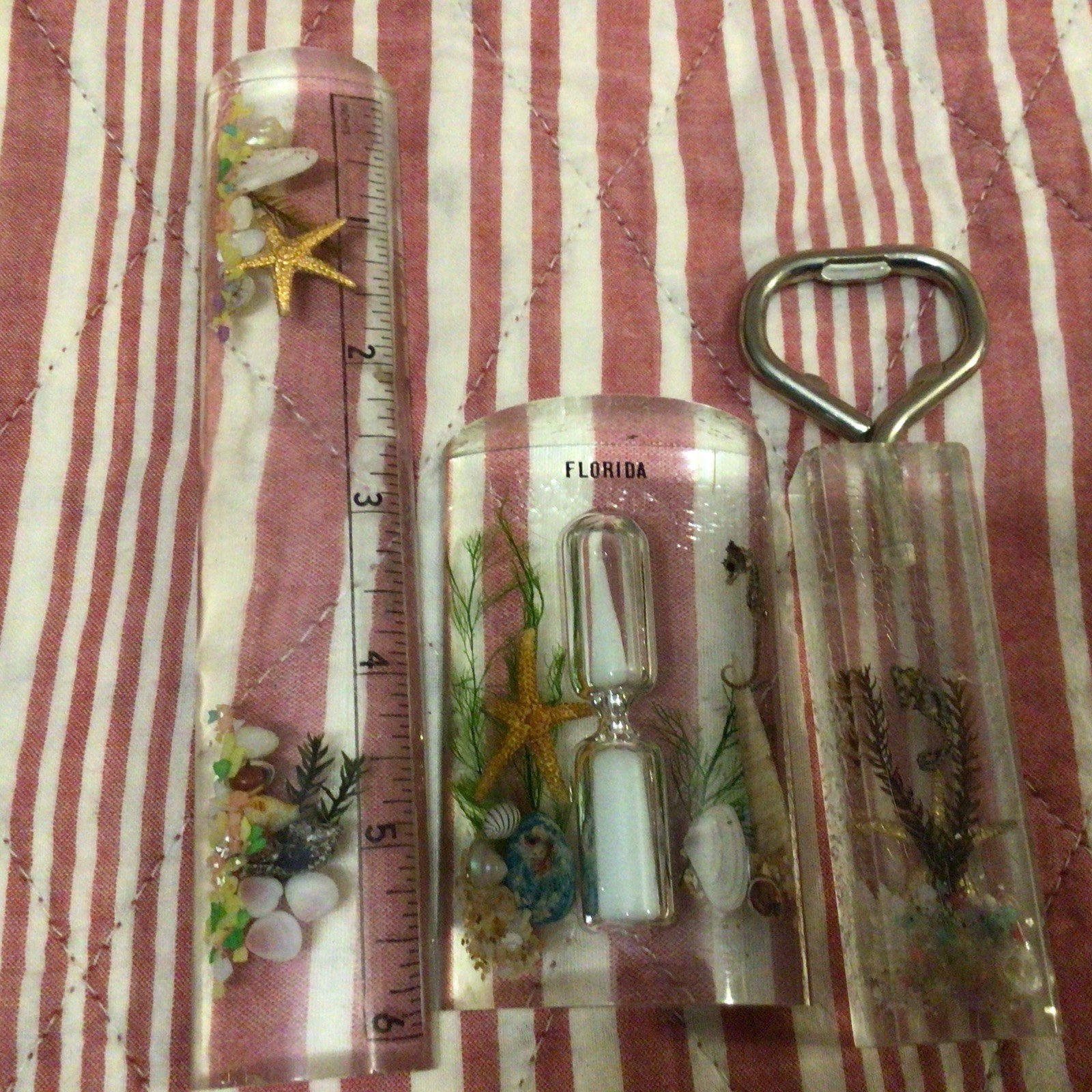 Vintage Florida Decorative Clear Acrylic/Lucite Handled Souvenirs