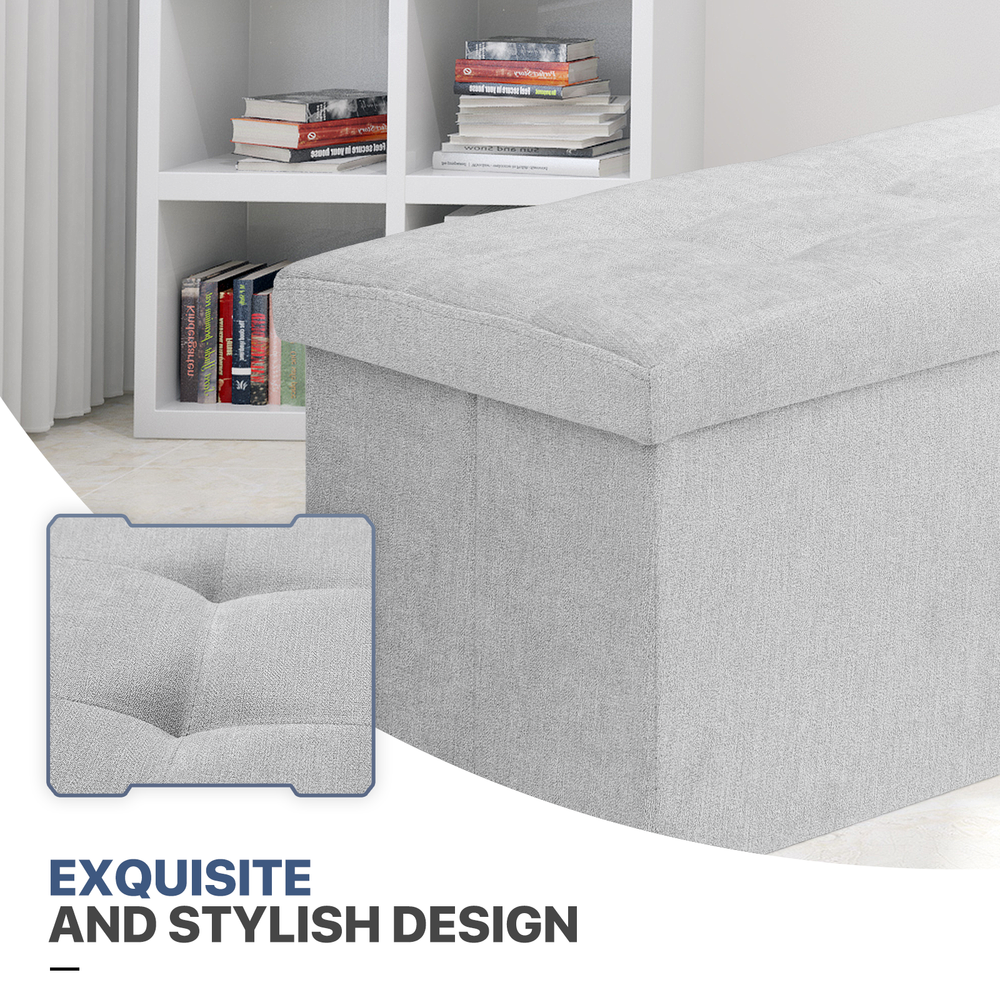 30" Gray Modern Storage Ottoman Benches Fabric Upholstered Rectangular Footstool