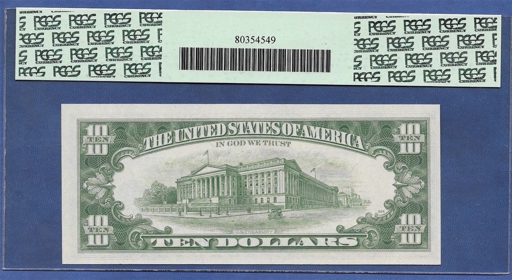 🇺🇸 1974 $10 ERROR ♚♚MISALIGNED OVERPRINT♚♚ PCGS GEM NEW 65 PPQ