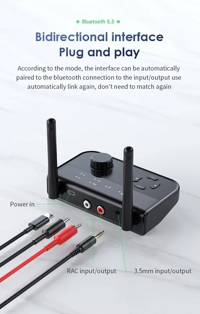 Bluetooth 5.3 Transmitter Receiver Long Range For TV Home Stereo Audio Adapter