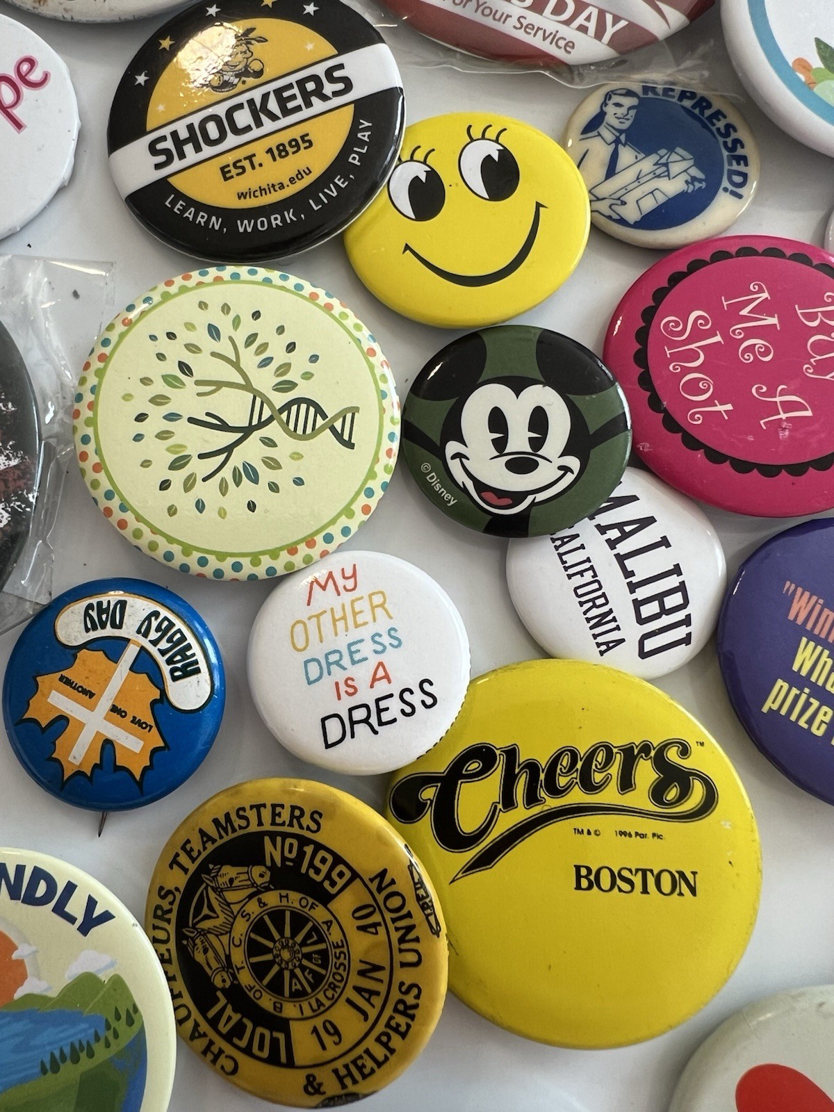 Lot 70+ Vintage Pinback Buttons Political Advertisement Pop Culture Assorted Mix