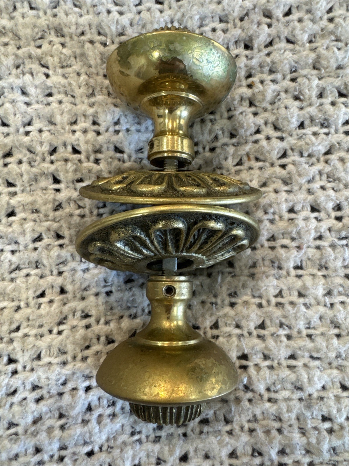 Vintage Ornate Solid Brass Door Knob, Portugal, Mid-Century, Floral Rosette