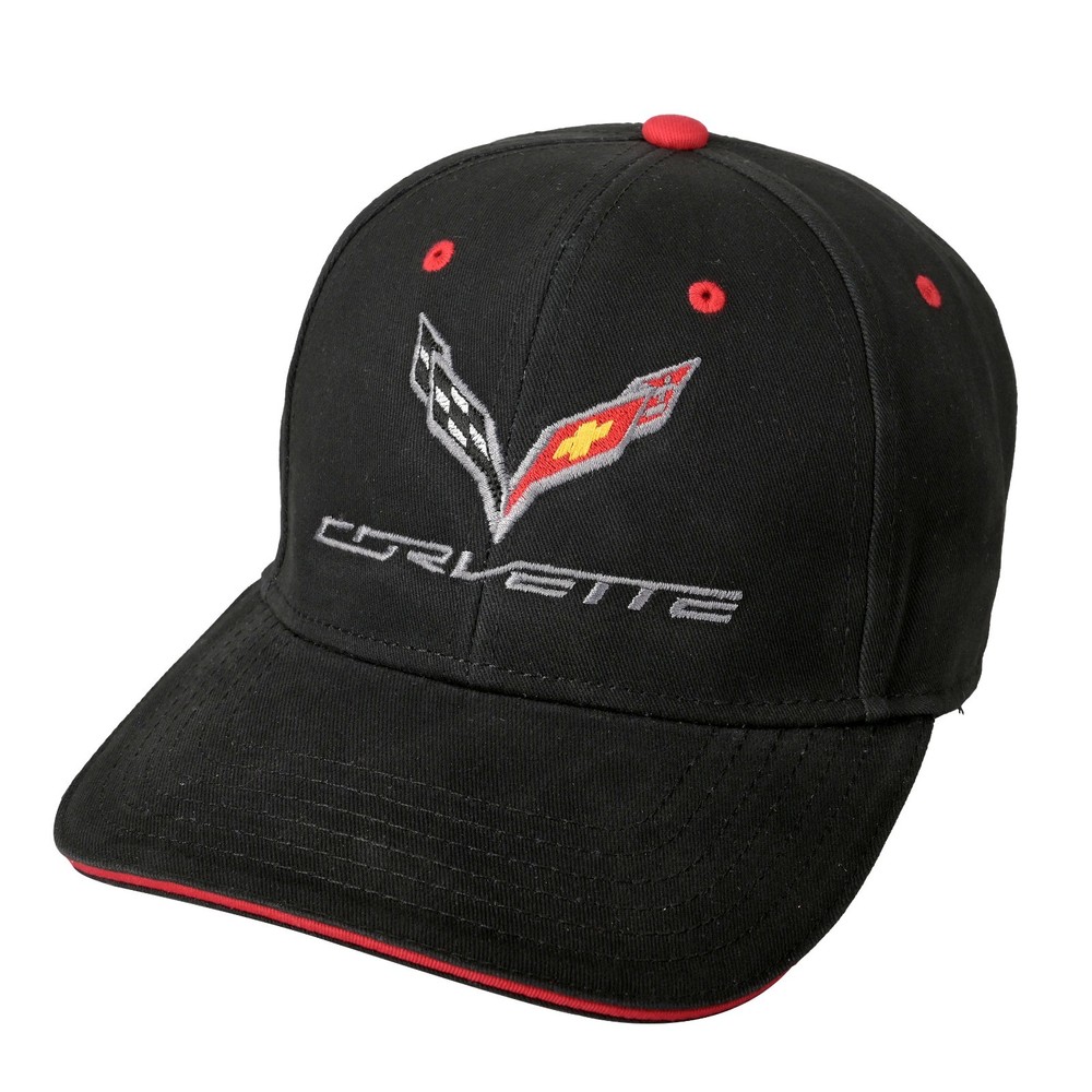 2014-2019 C7 Corvette Black Red Trim Structured Hat Logo Script Licensed