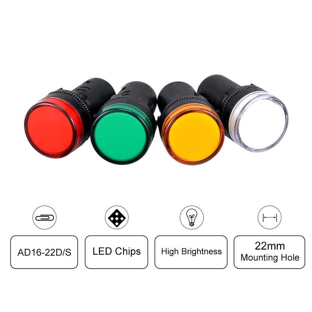 4sets AC/DC 110V Indicator Lights LED Flush Panel Mount 7/8" 22mm