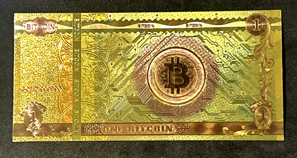 One Commemorative 1 Bitcoin BTC Bank Note Crypto Banknote 24K Gold Foil Bit Coin