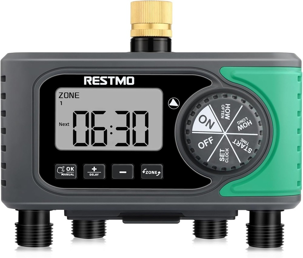 Programmable 4-Zone Sprinkler Timer with Brass Inlet for Effortless Garden Care