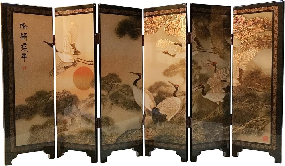 Decorations The Home 6 Panel Divider Mini Folding Screen Chinese Lacquerware