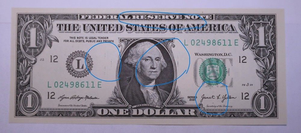 2021 Series $1 Dollar Ink Bleed Through Error Uncirculated Note