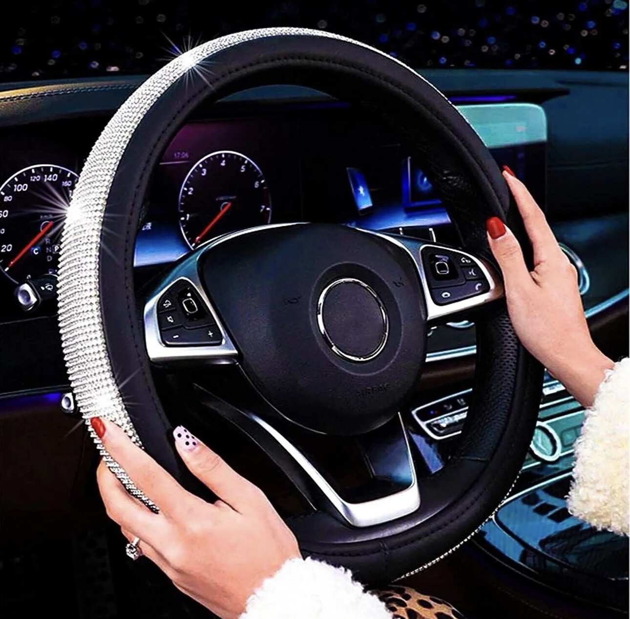 BEST Diamond Leather Steering Wheel Cover with Bling Crystal Rhinestones GIFT