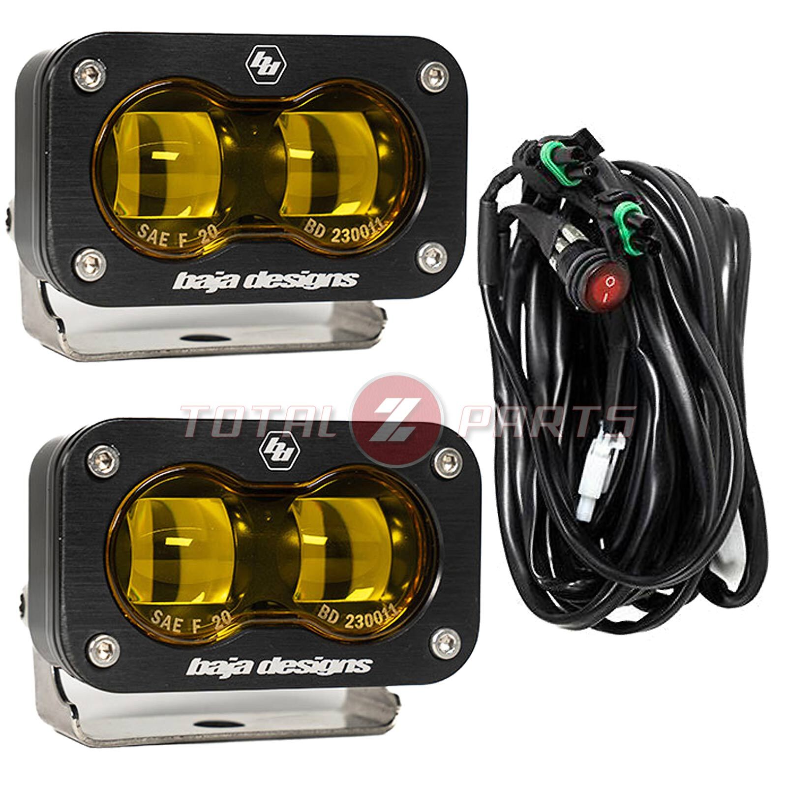 Baja Designs® S2 SAE J583 Amber LED Lights Fog Pods Pair (Set of 2) & Wiring