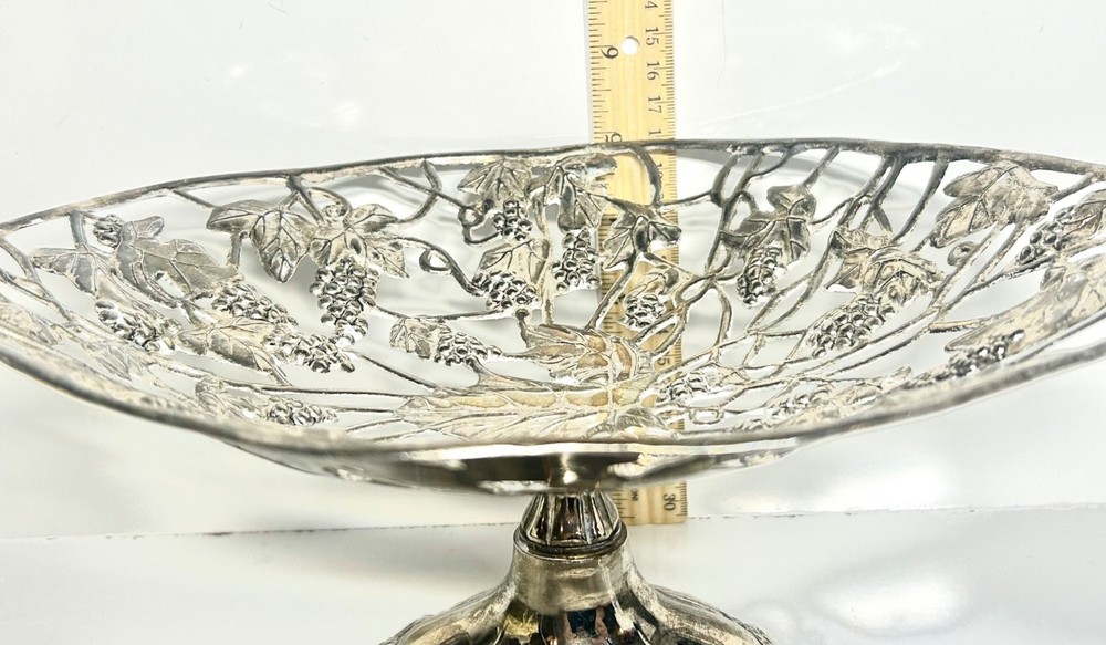 Silver-plated footed centerpiece with intricate grape and vine design