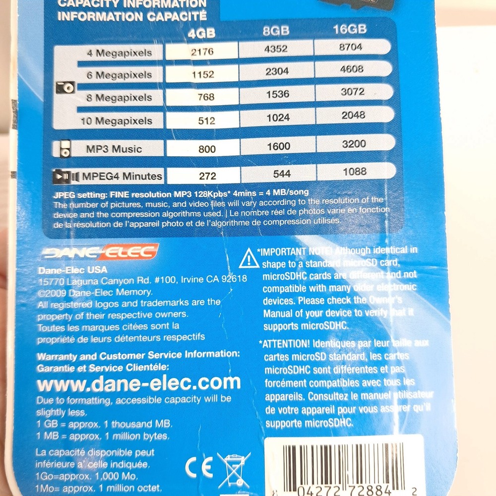 Dane Elec SanDisk adapter MicroSDHC Flash memory 4 GB San Disk Vintage