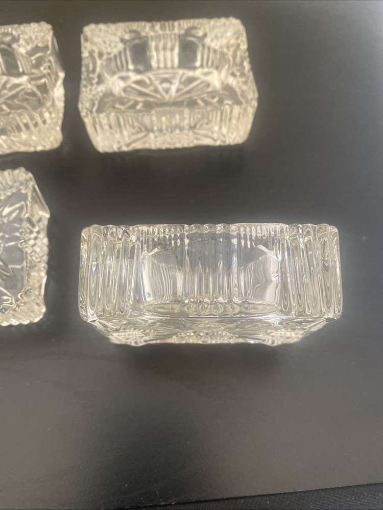 4clear Cut Glass Rectangular Ash Tray Salt Cellar Ribbed Sides Star Burst Bottom