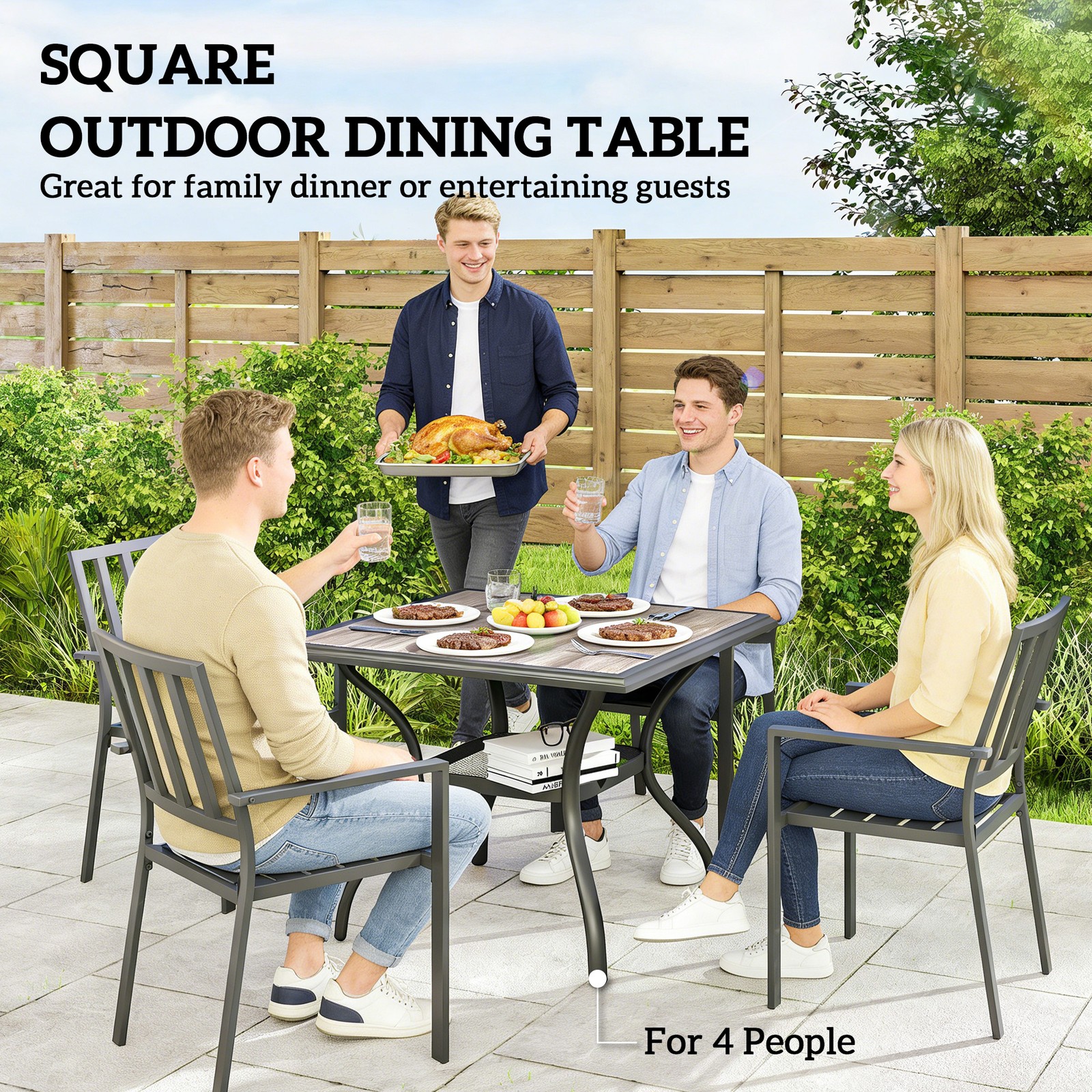 Outsunny Outdoor Dining Table, 37" Square Patio Table with Umbrella Hole