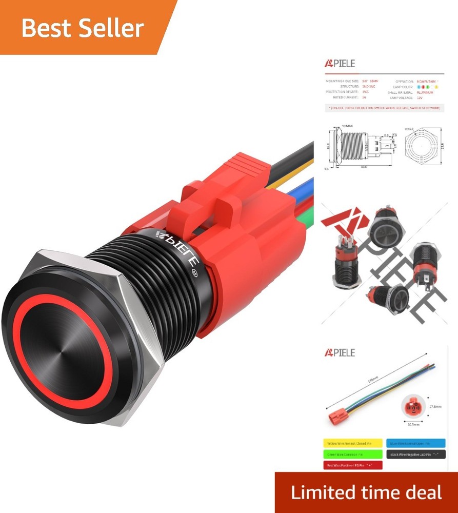 Professional Grade Black Shell Push Button Switch with 12V LED and  Rating