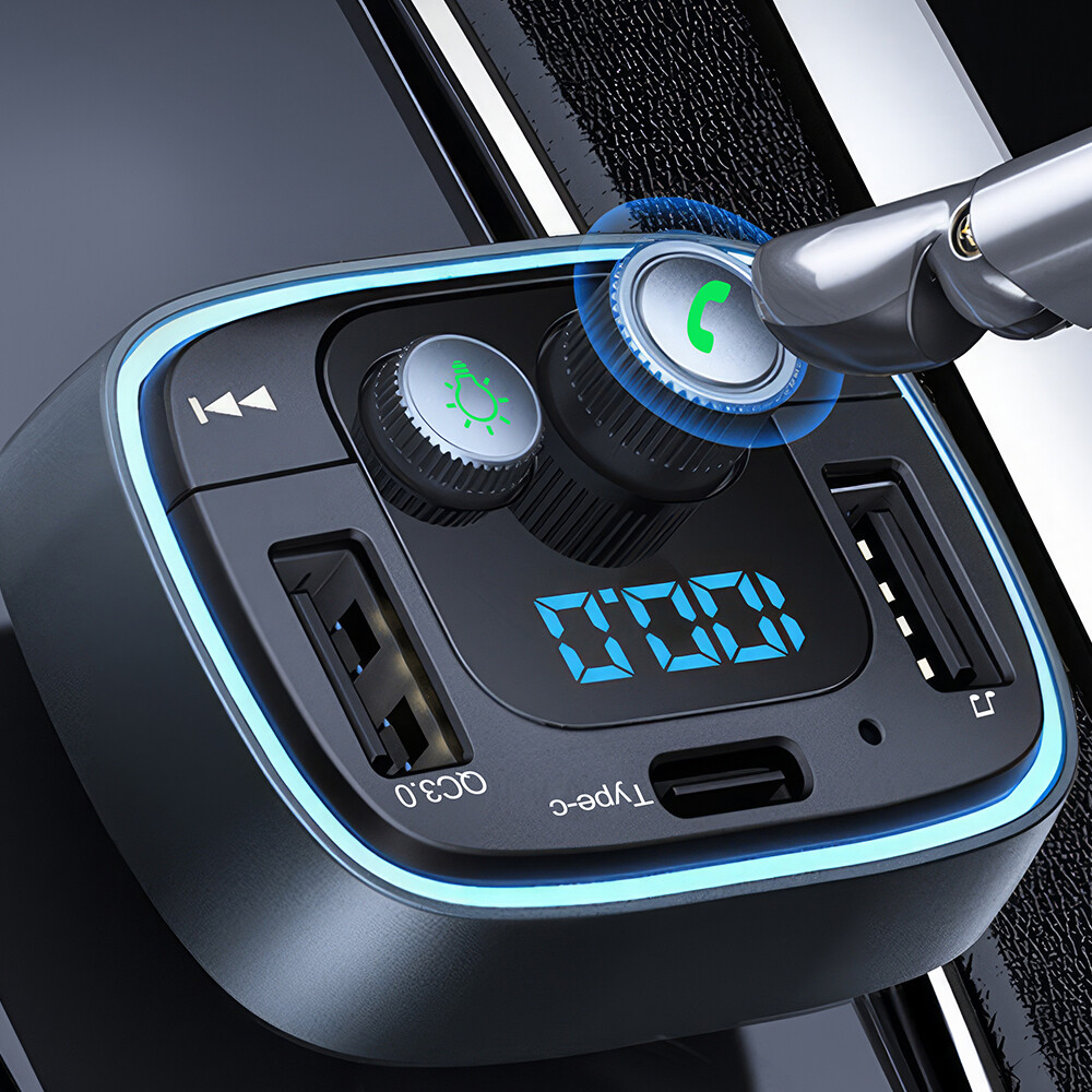 Bluetooth 5.1 Handsfree FM Transmitter 30W Type c USB Charger Adapter Car Radio