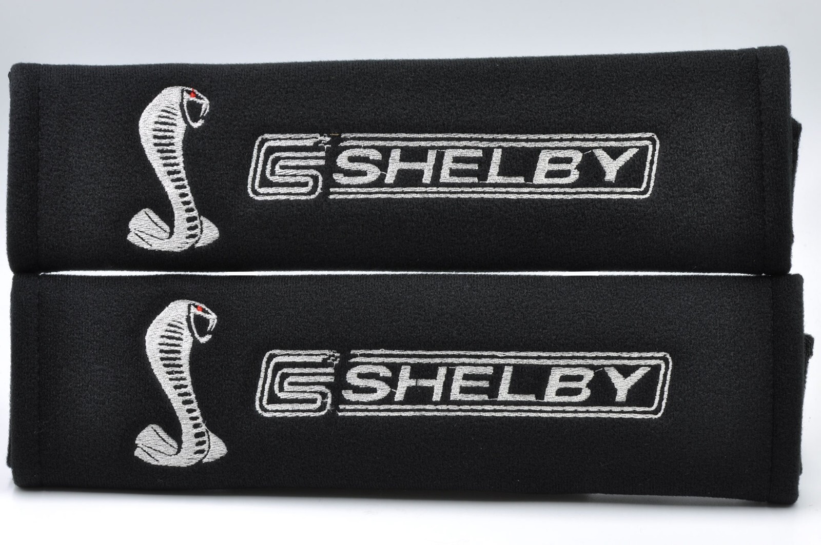 2 pcs (1 PAIR) Ford Mustang Shelby Embroidery Seat Belt Cover Pads (Black pads)