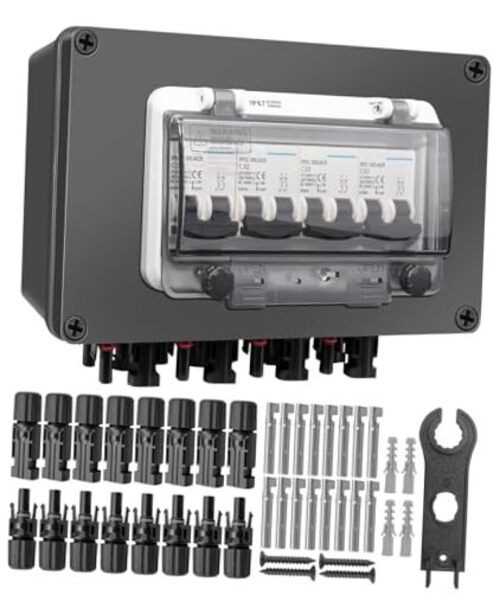 Solar Panel Disconnect Switch DC Circuit Breaker Box, 4 String 32 Amp
