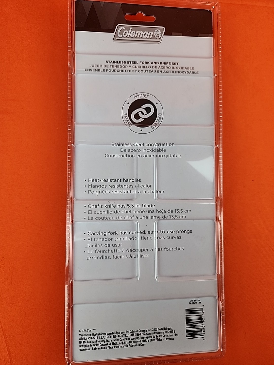 Coleman Stainless Steel Fork & Knife Set Camping Hunting BBQ Tailgating - 2 NEW