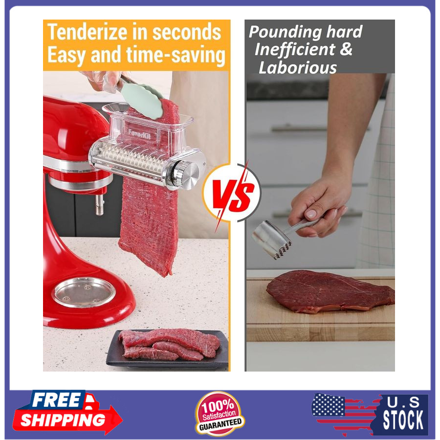 FavorKit Adjustable 3‑Thickness Meat Tenderizer Attachment – For KitchenAid Stan