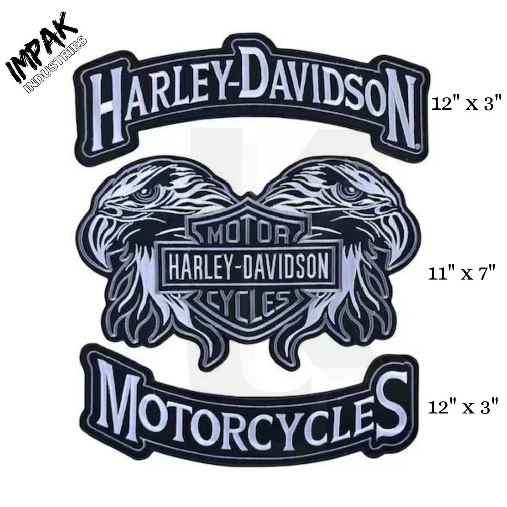 Harley Davidson Grey Double Eagle & Rocker Set Embroidered Patch Iron On Patches
