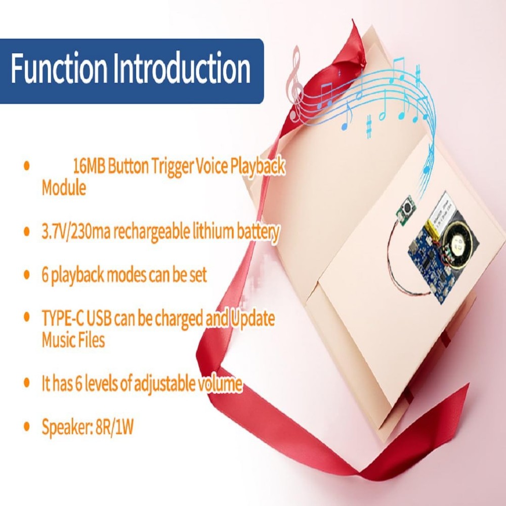 Module - 16MB Push Button Activated Sound Module with Speaker, Type-C Cable, ...