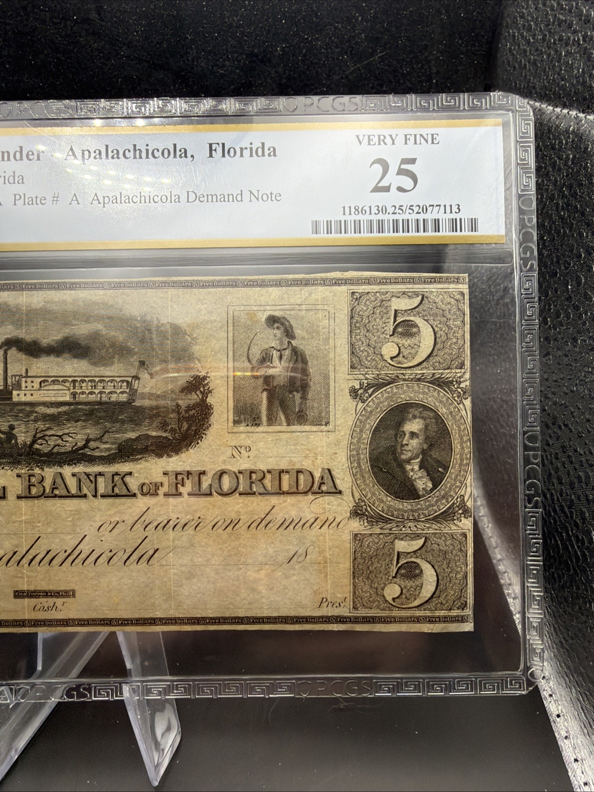 1830s APALACHICOLA, FLORIDA $5 COMMERICAL BANK OF FLORIDA NOTE PMG VERY FINE 25