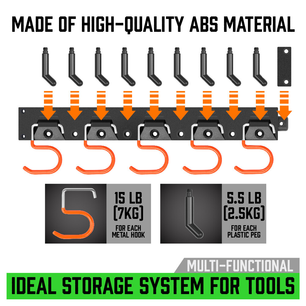 64 Inch Adjustable Storage System Wall Holders Garage Organizer 4 Rails 20 Hooks