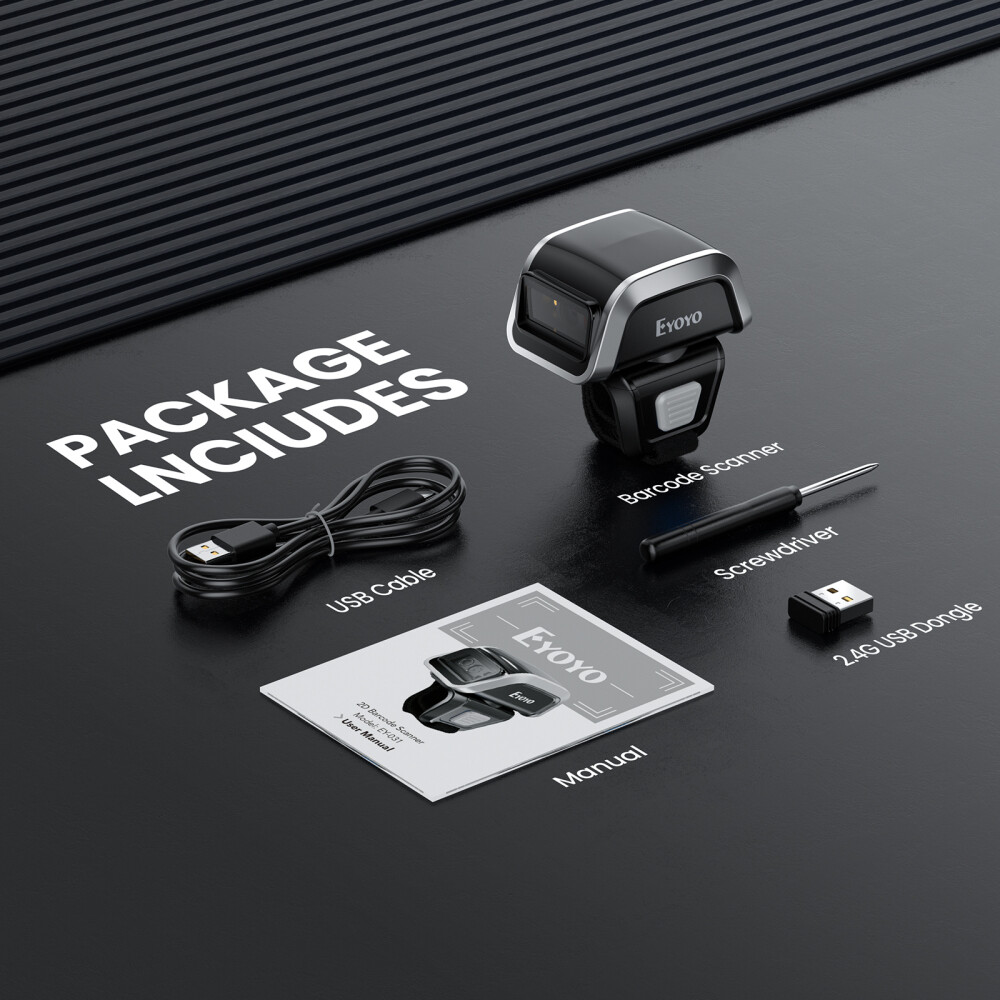 Eyoyo 2D Wireless Wearable Ring Barcode Scanner Mini Finger Scanner for iPad PC