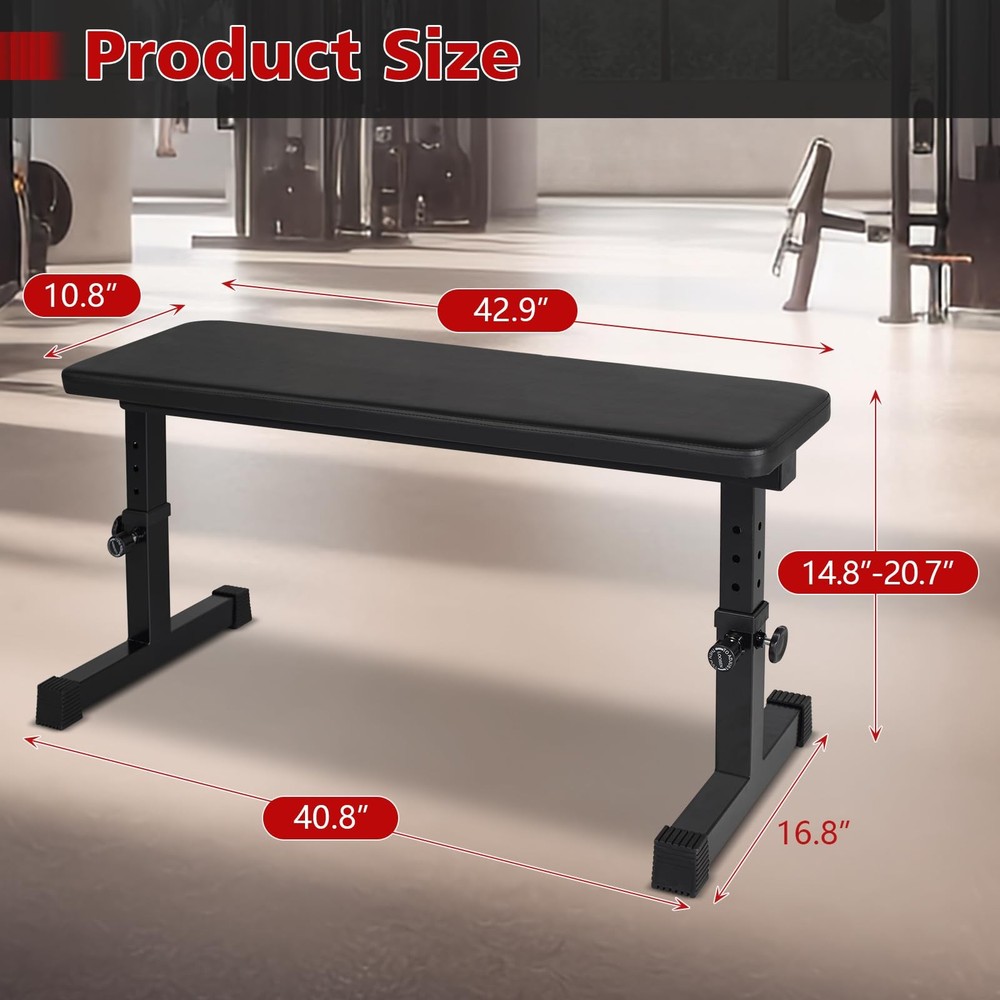 MIUDGIG Flat Weight Bench, Adjustable Height Strength Training Bench, Heavy D...