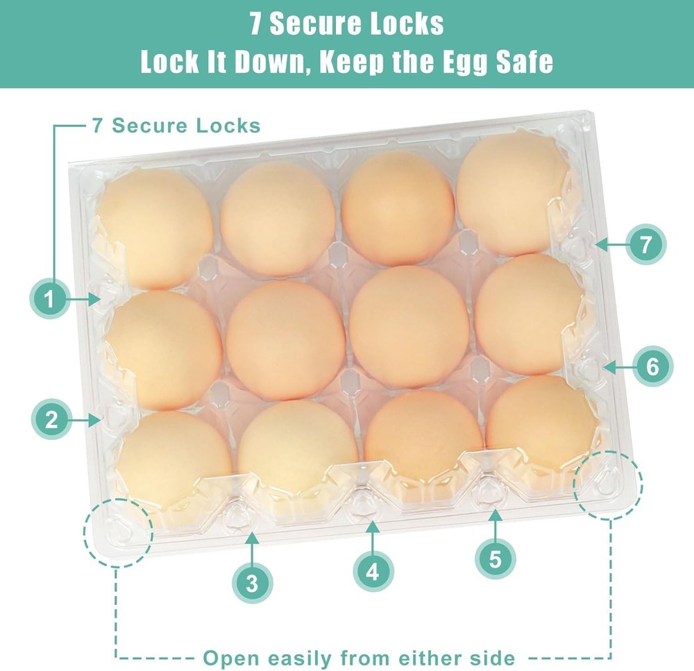 100-Pack Clear Plastic Egg Cartons for 12 Eggs 3x4 Grid Bulk Commercial Use