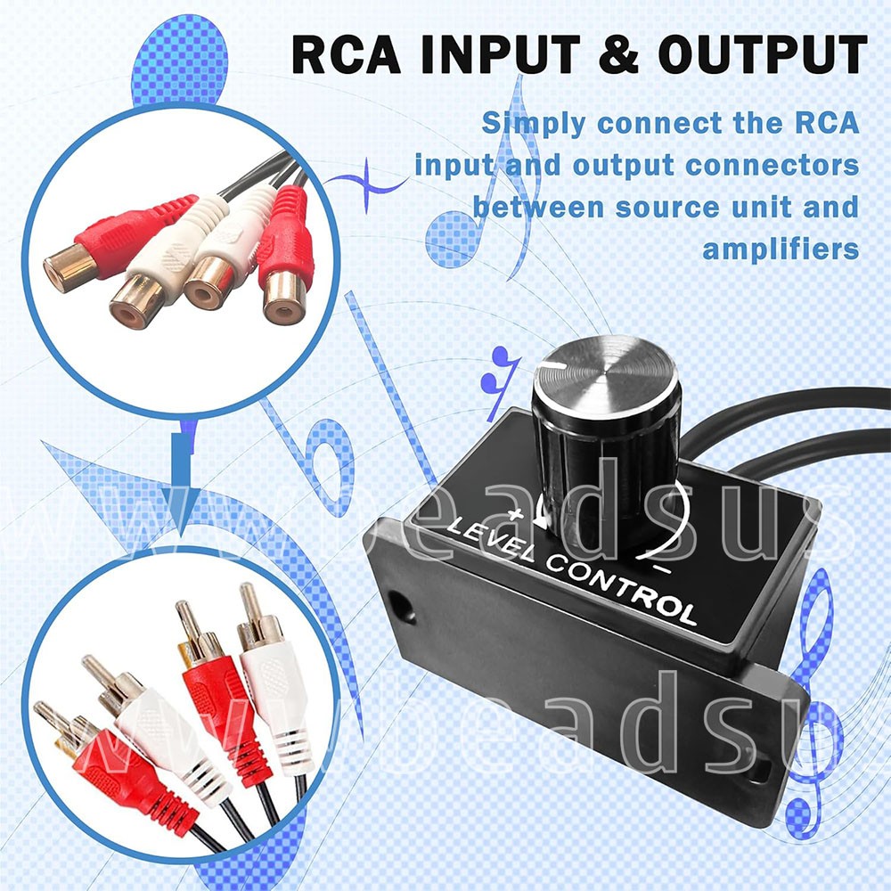 Remote Universal Car Bass Amplifier Level Control Knob Stereo RCA Input&Output