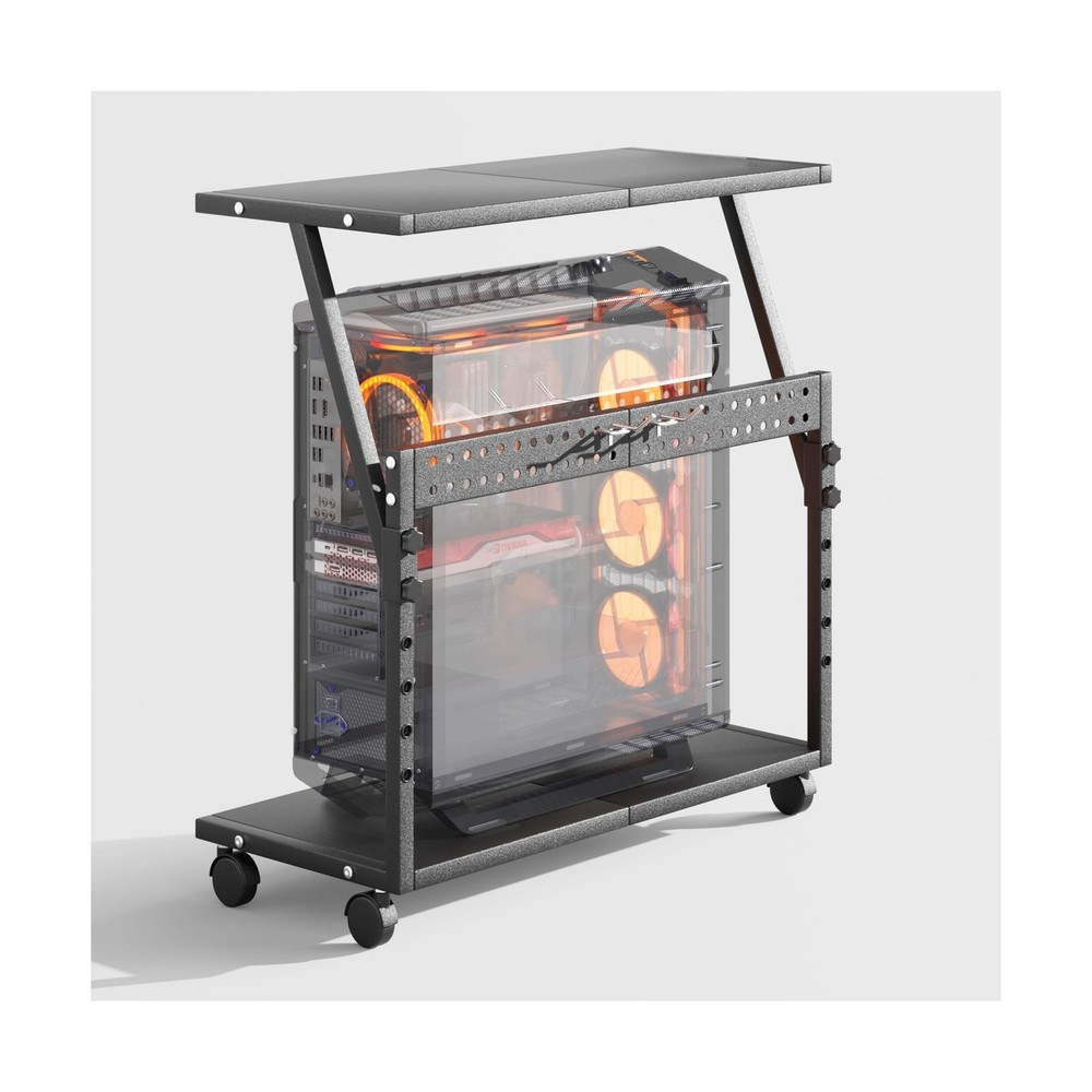 24In Large PC Stand, 5 Levels Height Adjustable Computer Tower Stand with Whe...