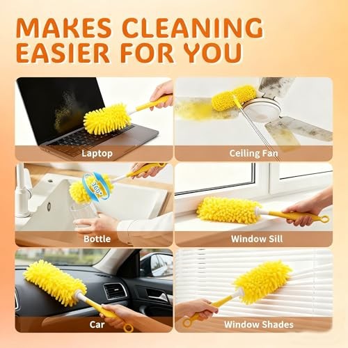 Reusable Duster Refill Compatible with Swiffer, Washable 360 4 Pack (Yellow)