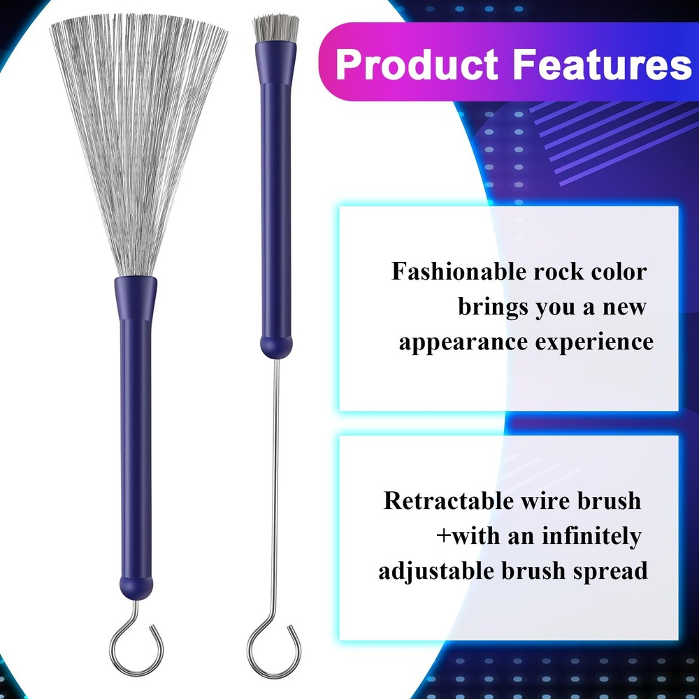 Batiyeer Drum Brushes Retractable Wire Drum Stick Brushes with Rubber Grip
