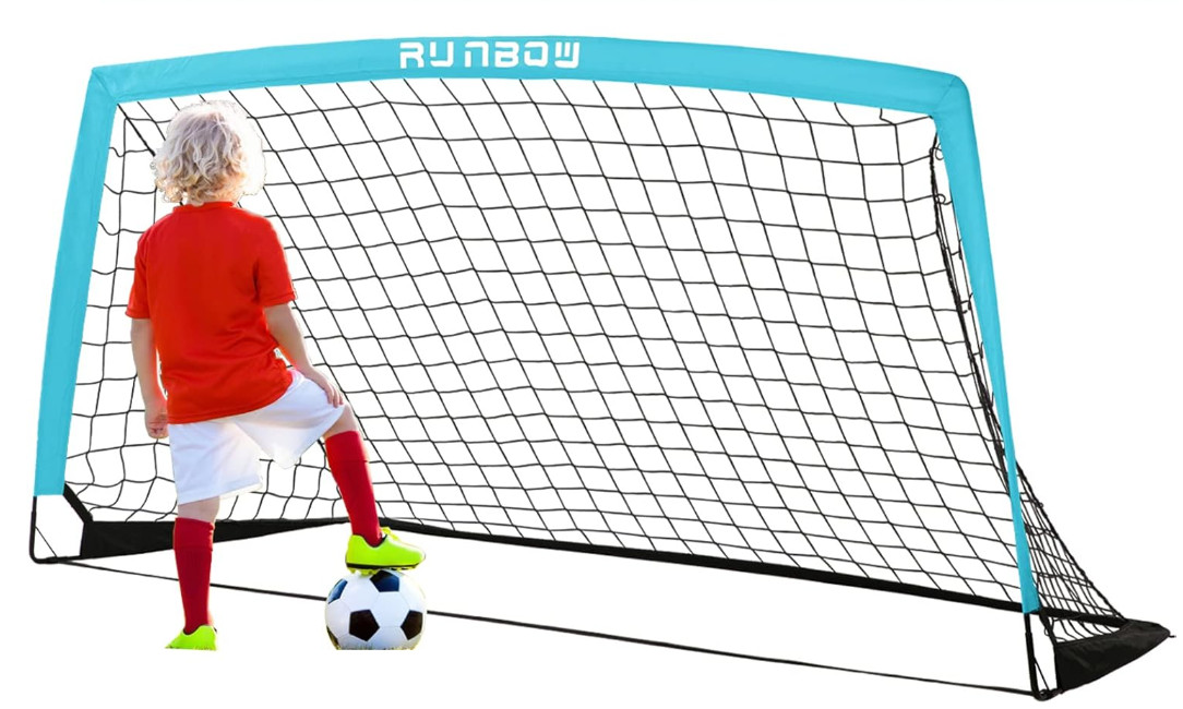 6x4 ft Portable Kids Soccer Goal Sky Blue for Backyard Practice with Carry Bag