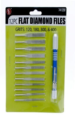 12Pc Flat Diamond File Set with Universal Handle & Pocket Clip,(Grits-120,180,3