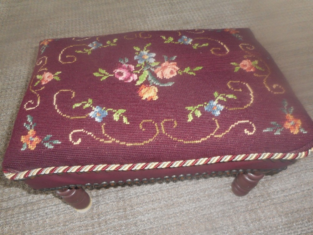 Vintage Needlepoint Stool 13x17 H10.5