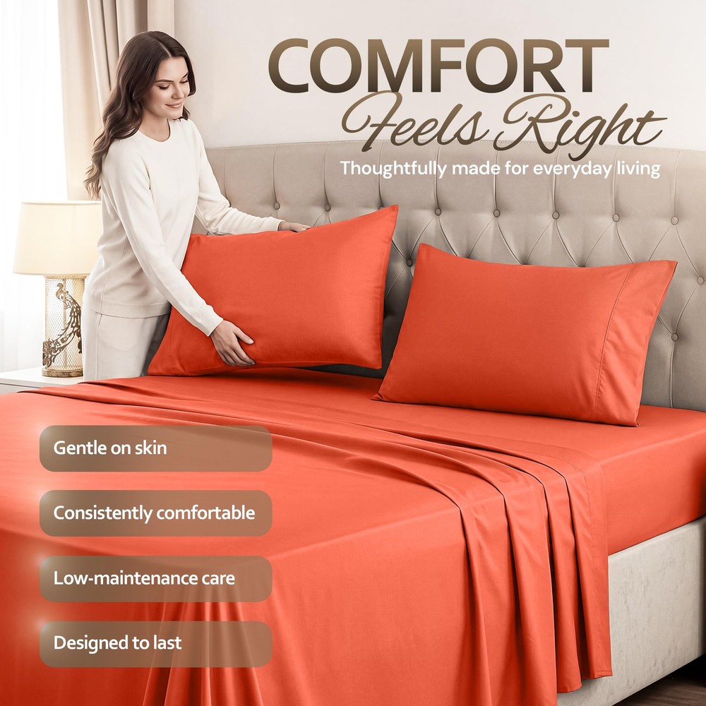 Beddora King Sheets Set – 4 Piece Soft & Cooling King Bed Sheets Set – Deep P...