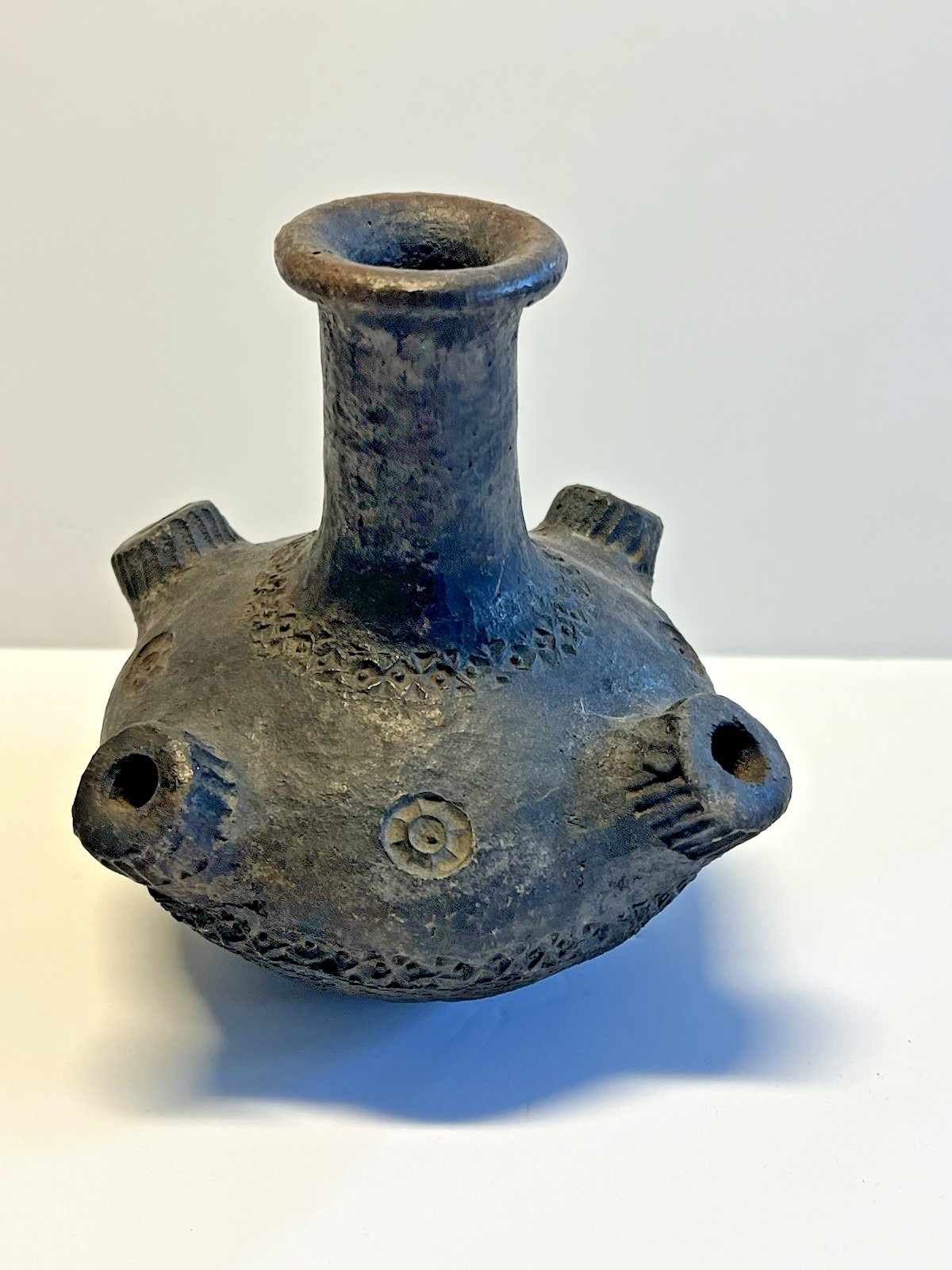 Antique Native American Indian Clay Pottery Sprouted Water Jug