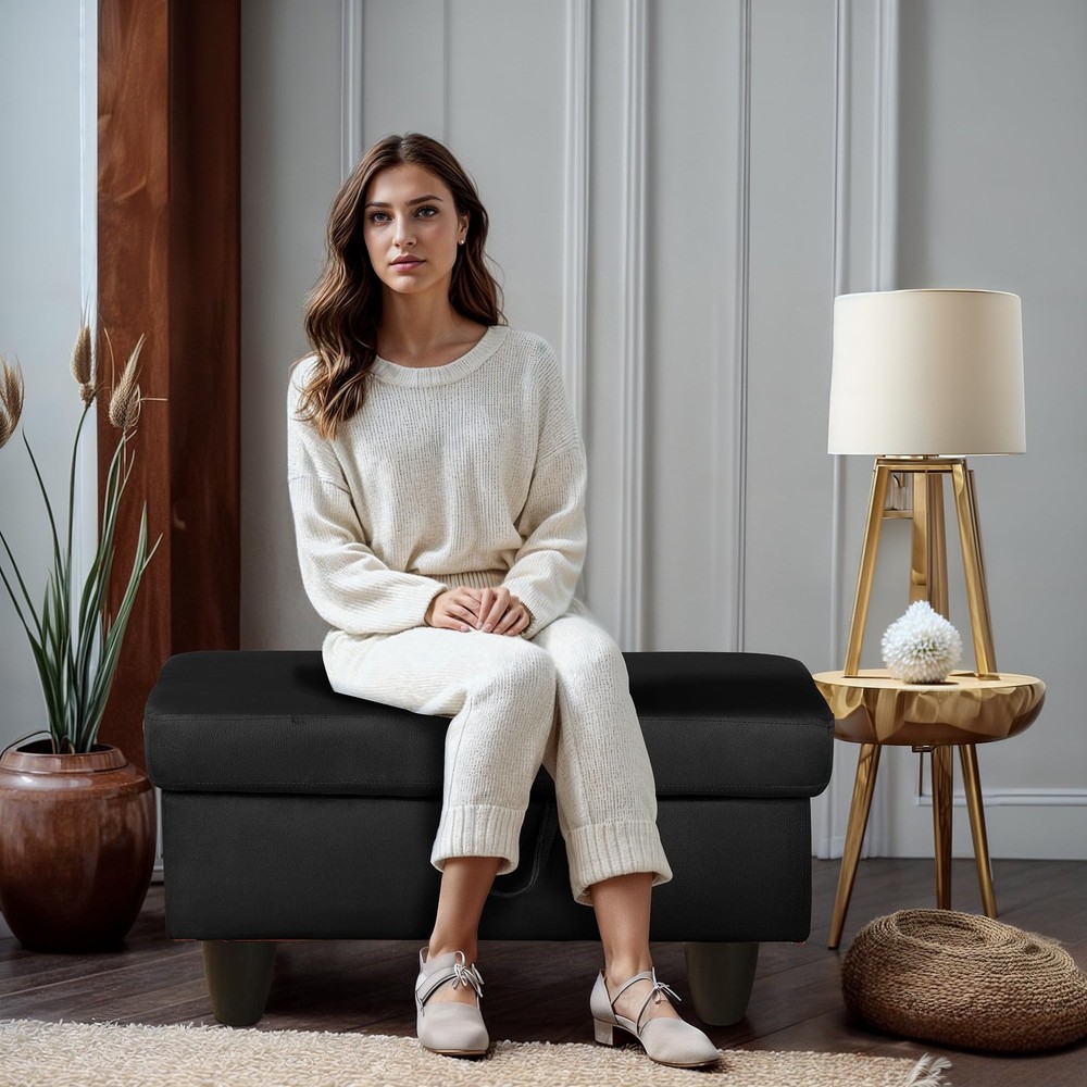 GRETERST Ottoman Rectangular Storage Ottoman Bench Flannel Footrest Stool Foo...