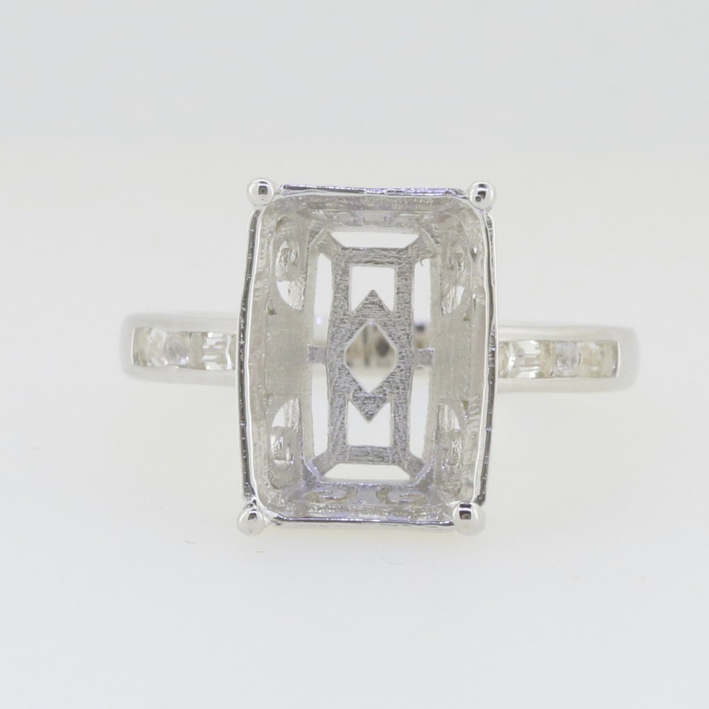 Sterling Silver Semi Mount Ring Setting for Emerald OCT 14x10mm Baguette