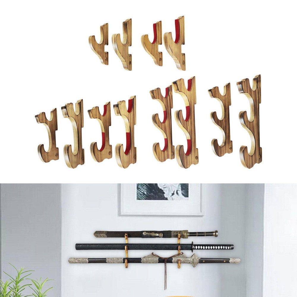Wall Mount Display Stand Compact Wooden Storage Organizer Sword Hook Rack for