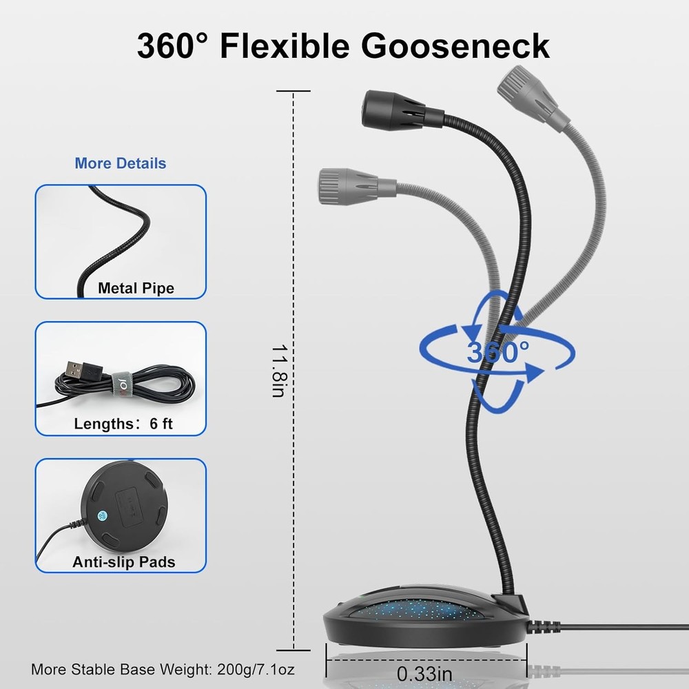 Plug & Play USB Computer Microphone, Flexible Gooseneck Desk Microphone for Podc