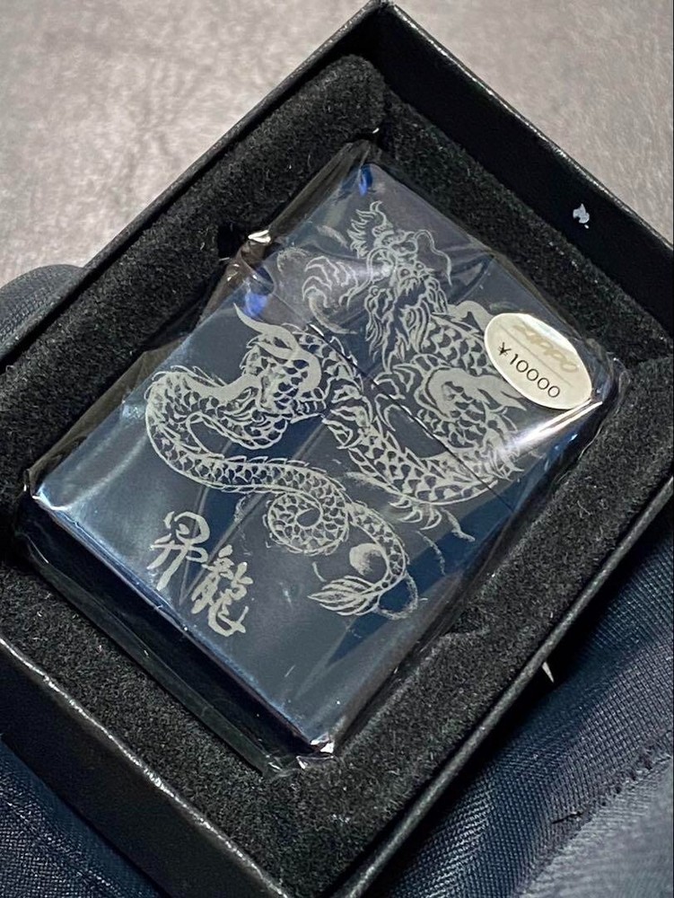 Zippo Rising Dragon Blue Titanium One Sided Processing Lighter Regular Japan