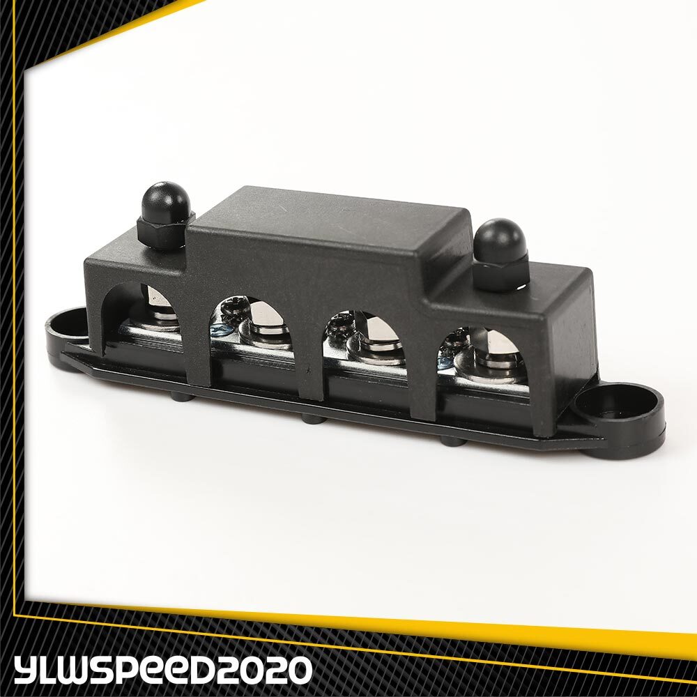 4 Post Busbar Power Ground Distribution block 12V 250A W/ Cover 5/16" Black